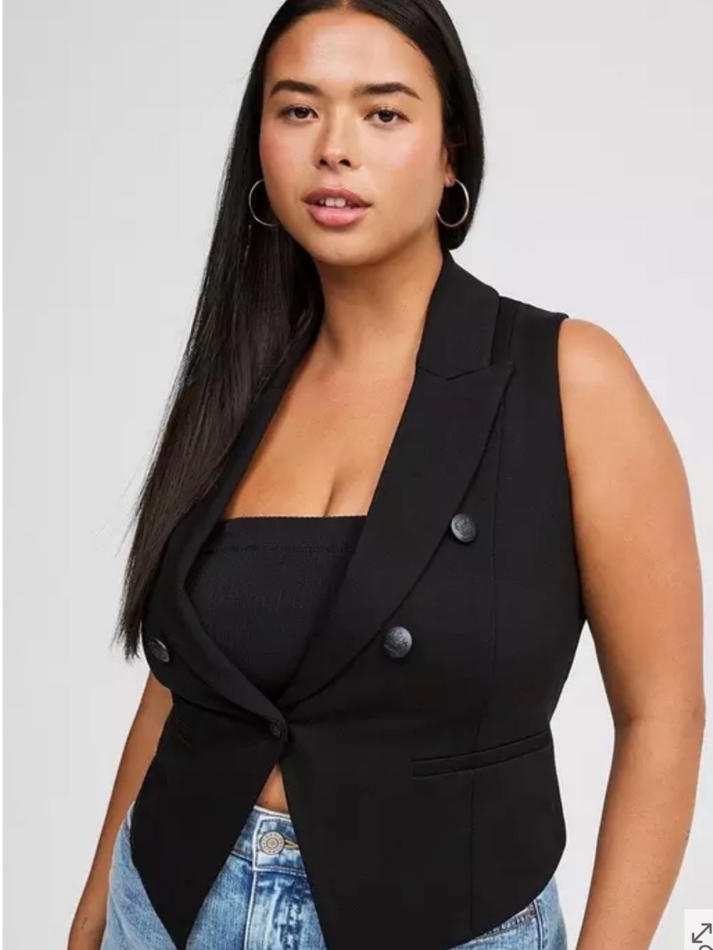 torrid Black Double-Breasted Vest with Notch Lapel